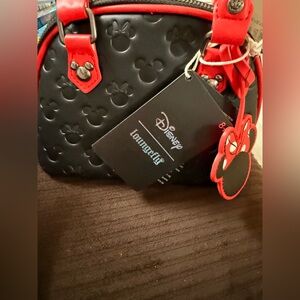 Loungefly Black Bag with Red Trim and Minnie Charm